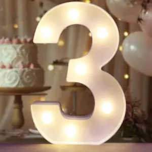 Decorative LED Light up Number Letters, White Plastic Marquee Lights Sign Party - Picture 1 of 7
