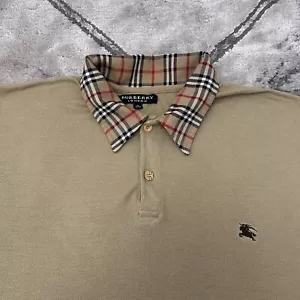 Vintage Burberry Nova Check Collar Pattern Polo Shirt - XL Mens 80s 90s England - Picture 1 of 11