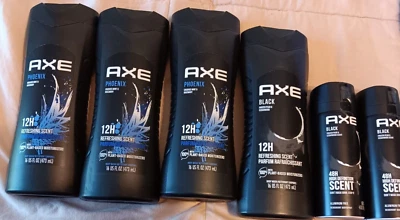 Axe Phoenix Black Body Wash 16 унций дезодорант спрей для тела 4 унц лот кедр грушевидный мятный - Изображение 1 из 4