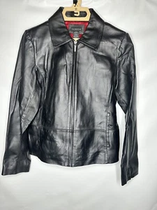 Chaqueta de cuero para mujer George negra con cremallera completa talla M bolsillo vintage - Imagen 1 de 6