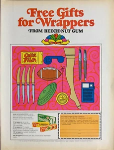 Vintage 1968 Beech-Nut Gum Free Gifts For Gum Wrappers Groovy Advertisement - Picture 1 of 1