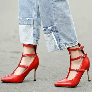Zapatos de salón de cuero sintético con hebilla y correa en el tobillo con punta en punta para mujer - Imagen 1 de 19