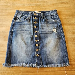 KanCan button front frayed hem demin mini skirt SIZE Small - Picture 1 of 8
