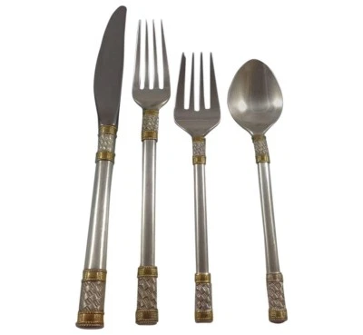 Aegean Weave Gold by Wallace Sterling Silver Flatware Set 6 Service 24 Pieces - Image 1 of 4