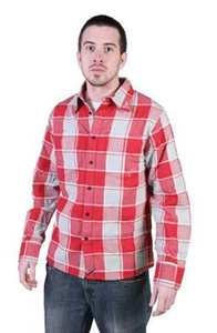 Camicia uomo Tavik rossa grigia a scacchi flanella boscaiolo con bottoni nuova con etichetta - Foto 1 di 3