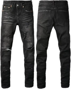 Black Men's Slim Fit Jeans, Ripped Distressed Flex Waist - Size 34/34 - Picture 1 of 5