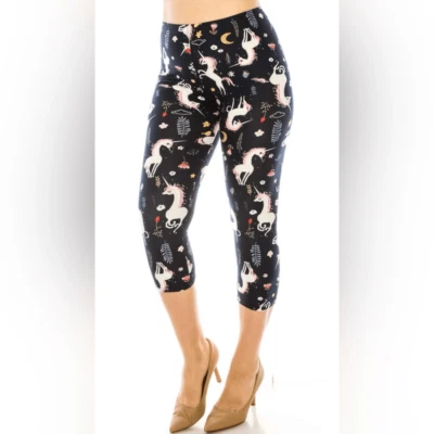 NUEVO CON ETIQUETAS NUEVO MIX Leggings Capri Talla Única” Estampado Unicornio Foto 1 de 4