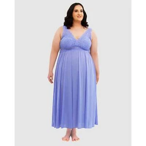 Exquisite Form Plus Size Long Sleeveless Lace & Nylon Nightgown - Picture 1 of 8