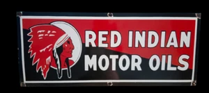 Red Indian Motor Oils Porcelain Enamel Sign 36 x 18 Inches - Picture 1 of 2
