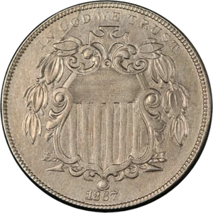 1867 Shield Nickel 'Rays' Choice AU/BU Great Eye Appeal Nice Strike - Picture 1 of 2