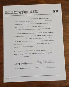 1990 MUSIKVERTRAG SIGNIERT SELTEN NBC AUTOGRAMM ARTHUR NEVILLE HEUTE SHOW - Bild 1 von 1