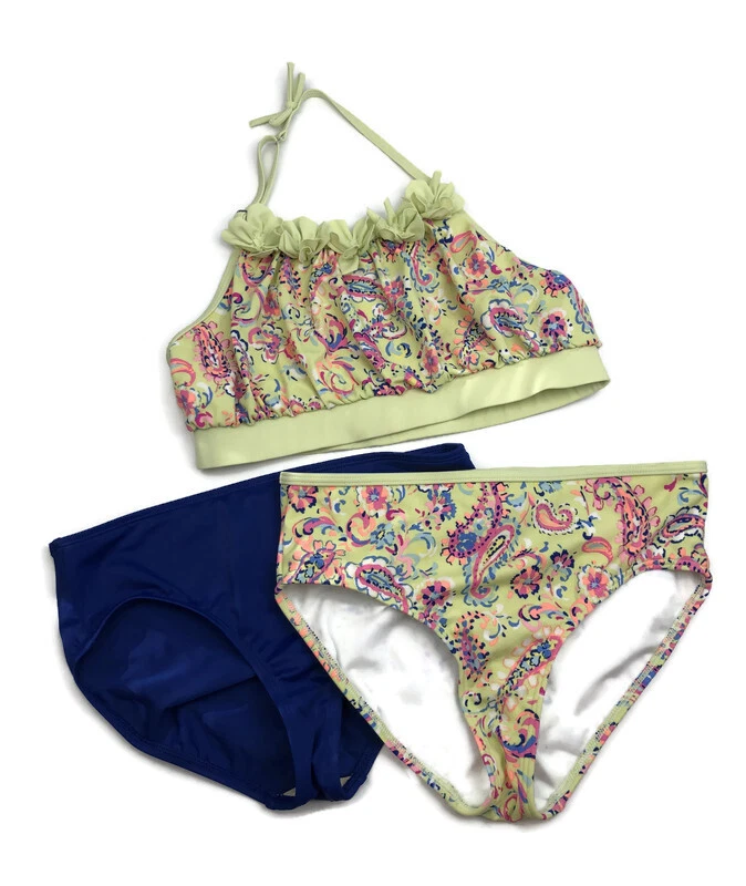 Lands End Niñas Talla 14 Traje de Baño Lote de 3 Piezas Paisley Sólido Traje de Baño Conjunto Foto 1 de 4