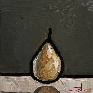 BIRNE ÖLGEMÄLDE VIVEK MANDALIA IMPRESSIONISMUS 8X8 SAMMLERSTÜCK ORIGINAL SIGNIERT - Bild 1 von 6