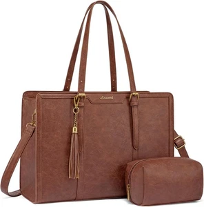 LOVEVOOK Laptop Bag for Women Vintage Work Tote 15.6 inch, Brown - Picture 1 of 7