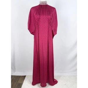 Sapphire Silk Women's Jeweled Neck Satin Maxi Kaftan Dress Small Magenta - Picture 1 of 16