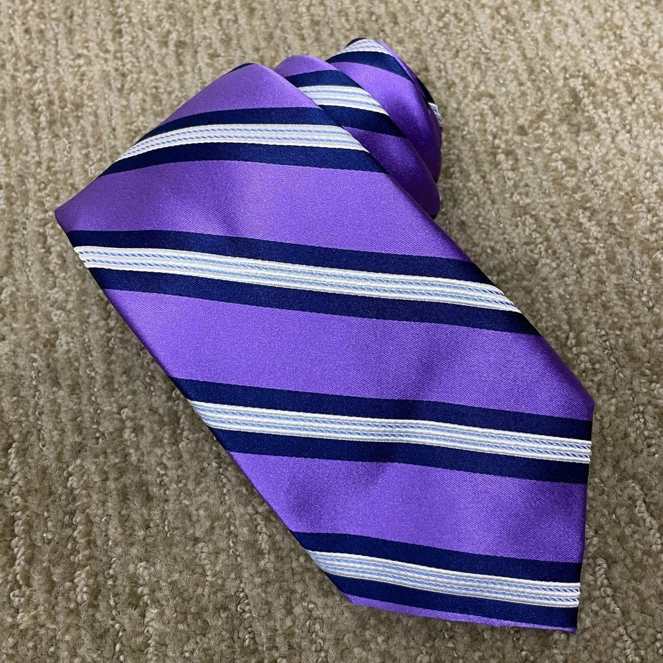 Corbata de seda Ike Behar New York rosa granate a rayas 3,5x61 Preppy dinero antiguo Foto 1 de 4