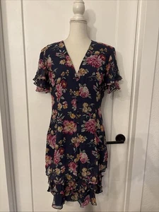 Women’s Rickie Freeman for Teri Jon Navy Floral Silk Layered Tiered Dress Sz 10 - Foto 1 di 8