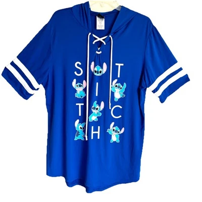 Disney Lelo and Stitch XXXL (21) Hoodie Shirt Teens Juniors Blue Short Sleeve - Image 1 of 4