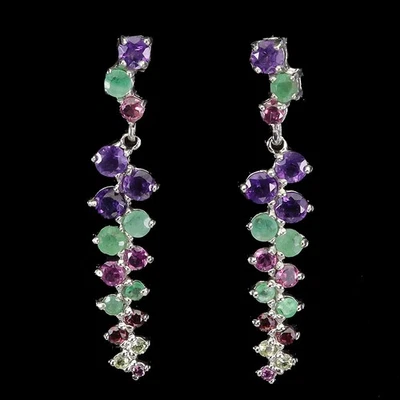 925 Sterlingsilber Ohrringe Rund Amethyst Smaragd Peridot Edelstein Schmuck - Bild 1 von 4