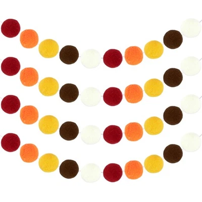 Juego de 4 guirnalda de bolas de fieltro, guirnalda de pompones de 8 pies (marrón, blanco, naranja, rojo, amarillo) Foto 1 de 4