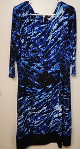 Peter Nygard Dress Womens 2X Blue Pattern 3/4 Sleeve Polyester Blend Knee Length - Picture 1 of 6