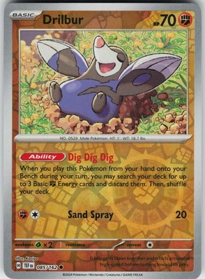 Pokemon Drilbur 085/162 SV05: Temporal Forces NM Reverse Holo card - Image 1 of 2