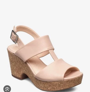 CLARKS LADIES MARITSA GLAD Blush  LEATHER HEELED WEDGE SANDALS SIZE UK 7 D / 41 - Picture 1 of 6