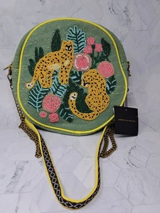 America & Beyond Limited Edition Beaded Leopard Floral Metallic Tasche Grün Neu mit Etikett - Bild 1 von 10