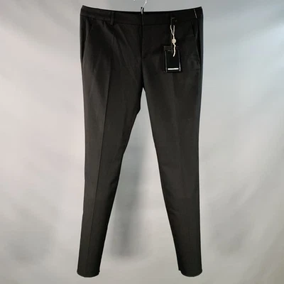 DSQUARED2 Talla L Negro Lana Virgen Mezcla Plano Vestido Delantero Pantalones - Imagen 1 de 4