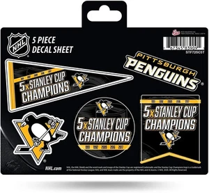 Pittsburgh Penguins Decal Sticker 5X Time Champions 5 Piece Multi Sheet Flat... - Picture 1 of 1