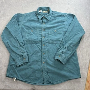 Vintage L.L. Bean Mens L Chamois Cloth Blue Shirt Button Up Pockets Made in USA - Picture 1 of 8