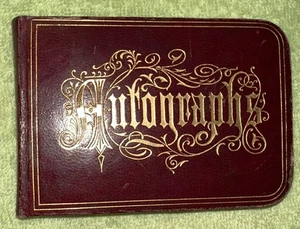 Late 1800s Autographs Book / Illustrated Gold Raised Embossed Cover - Picture 1 of 19