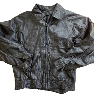 Men's Leather Bomber Jacket Black 46" Chest No Tags - Picture 1 of 7