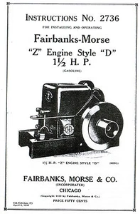 Fairbanks Morse Z D 1.5 2hp Gas Engine Motor Book Manual Hit Miss 2736 ZD - Picture 1 of 3