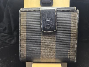 *FENDI* Logo Pequin Bifold Authentic Wallet w/Coin Purse PVC Leather Brown Italy - Picture 1 of 12