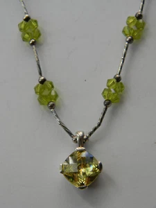 Fine Handmade 925 Sterling Silver Peridot Cushion Cut Pendant Choker Necklace - Picture 1 of 6