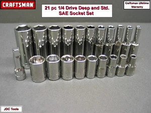 CRAFTSMAN HAND TOOLS 21pc Standard & Deep 1/4 SAE 6pt ratchet wrench socket set - Imagen 1 de 4