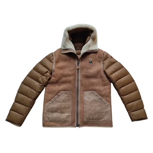 Blauer USA Leather Nylon Hooded Shearling Jacket $1200 FREE WORLDWIDE SHIPPING - Picture 1 of 13