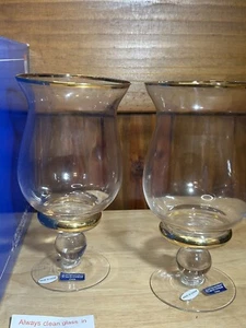 International Silver Company 2er Set Kerzenständer Hurricane Glas Goldrand - Bild 1 von 6