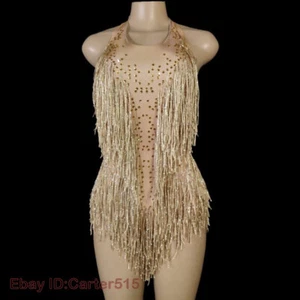 Nuevo Mujeres Estrás Flecos Body Disfraz de Baile Bailarina Cantante Ropa de Escenario - Imagen 1 de 40