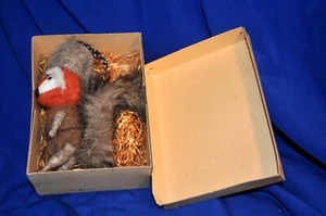 LG VTG  SPUN COTTON WOOL GERMAN FOX ORNAMENT ORIGINAL BOX w Fur & XMAS GREETING - Picture 1 of 13