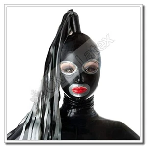 Latex Gummi Hoods Mask with Streamers Sliver Trims Sexy Cool Clubwear Unqiue A35 - Bild 1 von 5