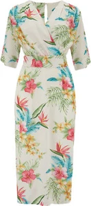 VESTIDO LÁPIZ RocknRomance »EVELYN HONOLULU« Tropical Años 50 Crema Rockabilly - Imagen 1 de 2