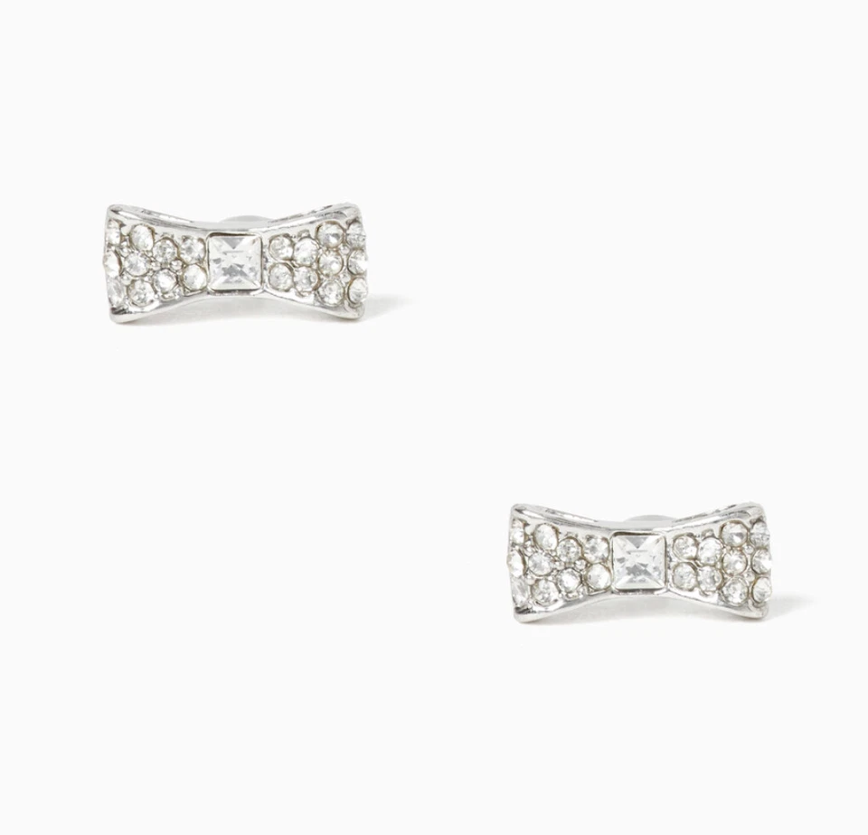Kate Spade Ready Set Bow Stud Earring Ooru1560 - Clear Silver With Small Bag