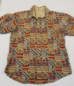 Camicia Orvis manica corta abbottonata uomo taglia large marrone stampa africana - Foto 1 di 6