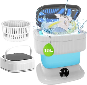 Portable Compact Washing Machine 15L Upgraded Foldable Apartment Travel Blue - Picture 1 of 11