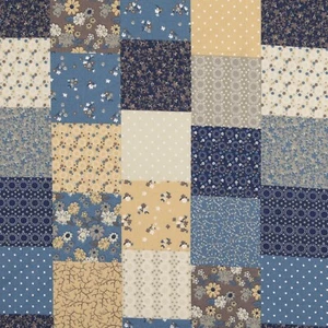 Baumwollstoff Karo Blumen blau natur beige Baumwolle Meterware Webware Stoff - Bild 1 von 4