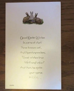 cartolina d'epoca antica auguri pasquali coniglietti poesia owen card co - Foto 1 di 2
