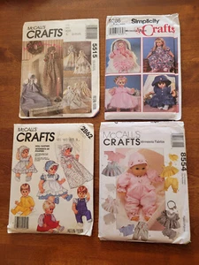 Lot of 4 McCalls & Simplicity Patterns for Doll & Large Variety Doll Clothes 90s - Picture 1 of 2