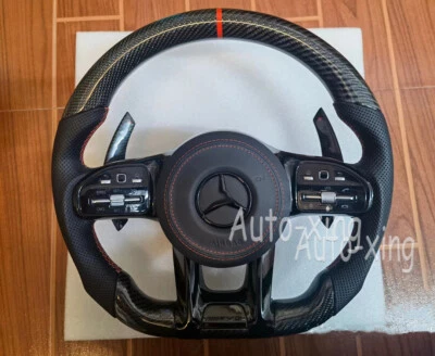 AMG Carbon Fiber Flat Steering Wheel for Mercedes-Benz A B C200 G63 E45 E300 GLE - Image 1 of 4